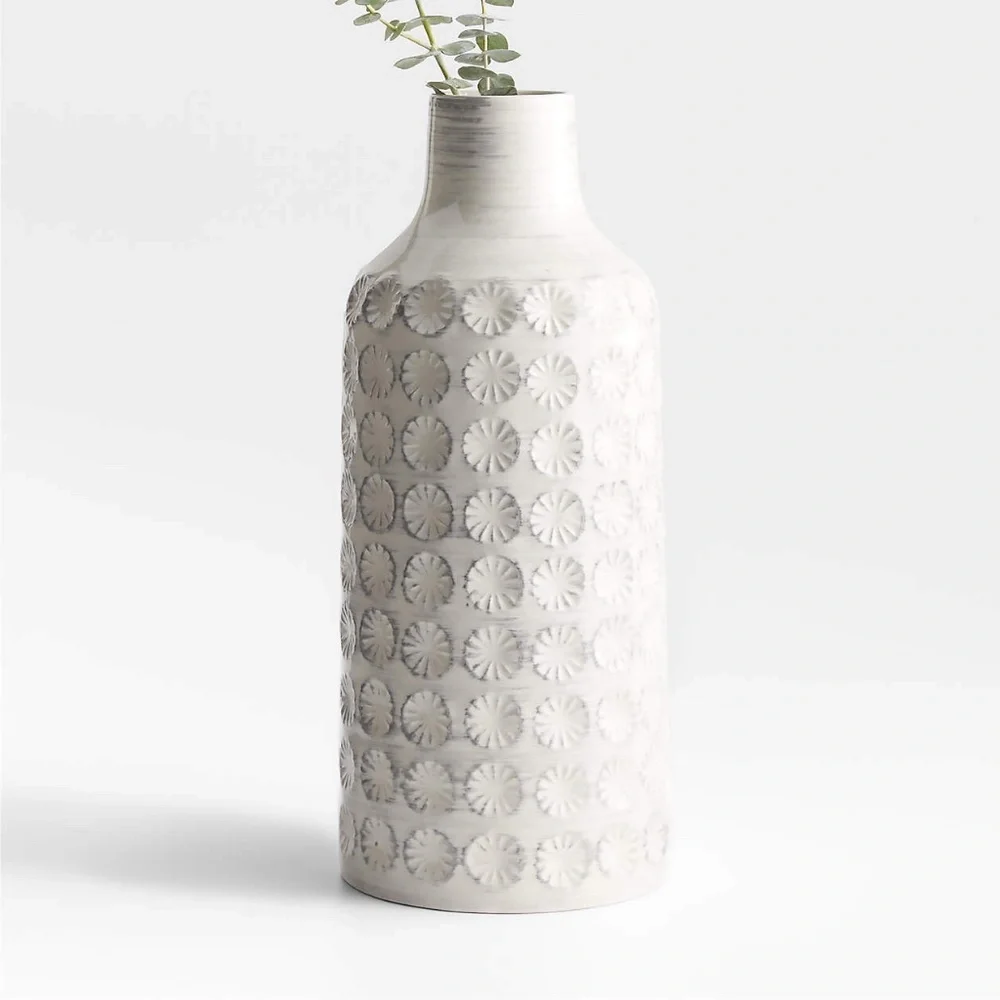 Crate & Barrel Taline White Glazed Stoneware Vase